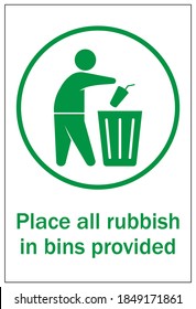 Human figure dropping garbage to a trash can. Pitch in place all rubbish in bins provided