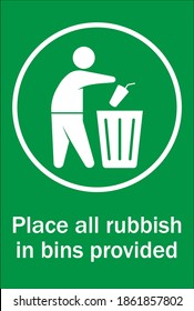Human figure dropping garbage to a trash can. Pitch in place all rubbish in bins provided