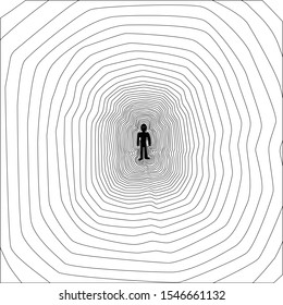 Human figure emitting impulse. Small people in his eyes