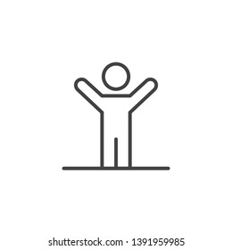 Human figure in felicity gesture. Linear design symbol with thin line and monochrome outline minimal style. Editable stroke.