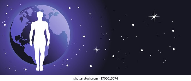 Human figure in front of planet Earth, vector