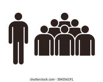 Human figure and group of people isolated on white background