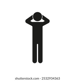 Human Figure with Hands Behind Head Silhouette Icon. Stick Figure in Relaxed Pose Glyph Symbol. Isolated Vector Illustration.