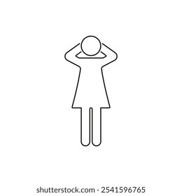 Figura humana con las manos detrás del icono de línea de la cabeza. Figura de palo en Símbolo de contorno de pose relajado. Trazo Editable. Ilustración vectorial aislada.