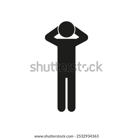 Human Figure with Hands Behind Head Silhouette Icon. Stick Figure in Relaxed Pose Glyph Symbol. Isolated Vector Illustration.