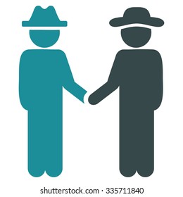 Human Figure Handshake vector icon. Style is bicolor flat symbol, soft blue colors, rounded angles, white background.