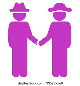 Human Figure Handshake vector icon. Style is flat symbol, violet color, rounded angles, white background.