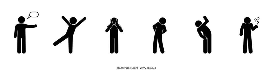 human figure icon, set of human stick silhouettes