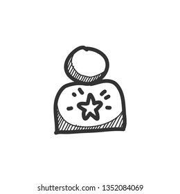 Human figure icon with star in sketch style. Hand drawn vector illustration.
