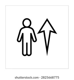 Human figure icon with upward arrow representing growth advancement progress development improvement