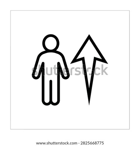 Human figure icon with upward arrow representing growth advancement progress development improvement