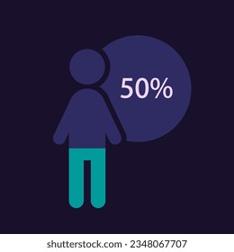 Human figure infographic chart design template for dark theme. Fifty percentage. Marketing research. Editable man silhouette. Visual data presentation. Myriad Pro-Bold, Regular fonts used