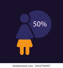 Human figure infographic chart design template for dark theme. Fifty percentage. Gender research. Editable lady silhouette. Visual data presentation. Myriad Pro-Bold, Regular fonts used