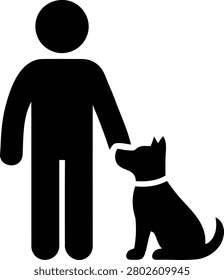 Human figure interacting with a loyal pet dog creates a minimalist vector illustration that symbolizes strong bonds of friendship and animal companionship today.