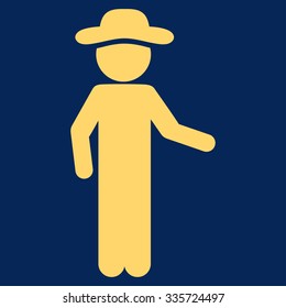 Human Figure Invitation vector icon. Style is flat symbol, yellow color, rounded angles, blue background.