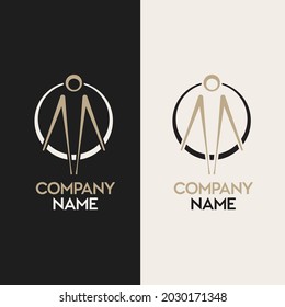 Human figure logo or icon in modern style. Stylized Vector illustration on a white and black background
