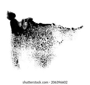 Human figure of monochromatic  splashes. Monotype on paper, hand-painted illustration. 