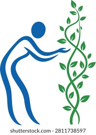 Human Figure Nurturing Climbing Plant Vector Logo