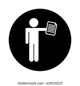 human figure with paper document isolated icon