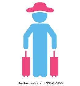 Human Figure Passenger vector icon. Style is bicolor flat symbol, pink and blue colors, rounded angles, white background.