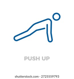 Human figure performing a push up, representing strength training, health, and workout activity. Fitness line art concept. Vector thin line icon illustration with editable stroke
