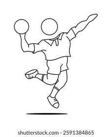 Human figure playing volleyball, handball jumping throwing a ball wearing sportswear. Sketch basic black lines cartoon style vector illustration isolated on white background.