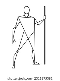 Human figure pose. Posing character with stick or javelin. Vector art illustration image.