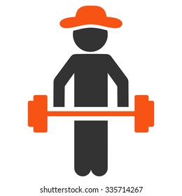 Human Figure Power Lifting vector icon. Style is bicolor flat symbol, orange and gray colors, rounded angles, white background.
