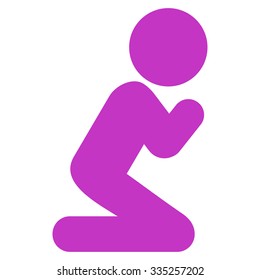 Human Figure Pray vector icon. Style is flat symbol, violet color, rounded angles, white background.