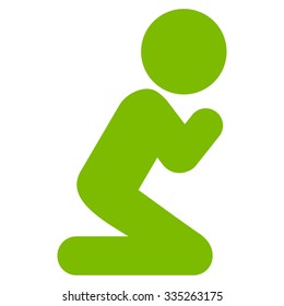 Human Figure Pray vector icon. Style is flat symbol, eco green color, rounded angles, white background.