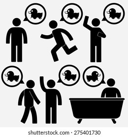human figure and  rubber duck in bubble talk message