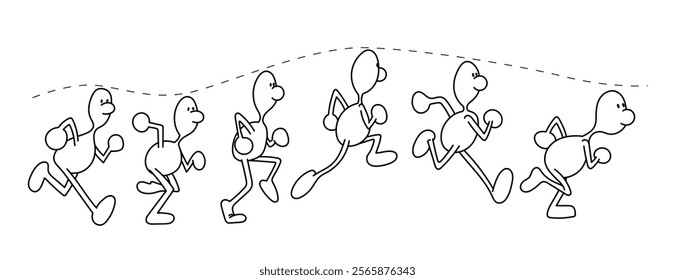 Human figure running and jumping. Motion movements process. Cartoon style vector illustration.