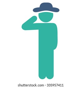 Human Figure Salute vector icon. Style is bicolor flat symbol, cobalt and cyan colors, rounded angles, white background.