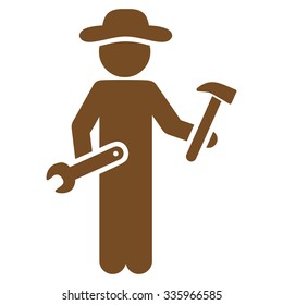 Human Figure Serviceman vector icon. Style is flat symbol, brown color, rounded angles, white background.