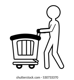 human figure with shopping cart vector illustration design