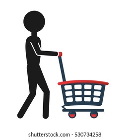 human figure with shopping cart vector illustration design