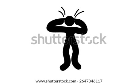 human figure showing ignorance by covering ears, black isolated silhouette