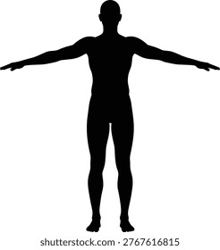 Human figure silhouette in anatomical T‑pose, vector illustration for body proportions, modeling, medical diagram, symmetry, character design, neutral stance graphic
