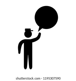 human figure silhouette with cap talking