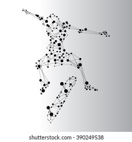 Human figure skateboarder consisted of dots and lines