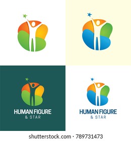 Human Figure & Star Logo - Vector Illustration