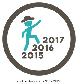 Human Figure Steps Years vector icon. Style is bicolor flat circled symbol, grey and cyan colors, rounded angles, white background.