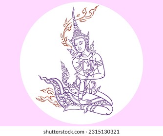 Human figure in Thai art vector for card, decoration, illustration