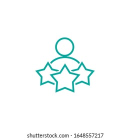 human figure with three stars.  flat icon on white background.  Skills, experience and rating icon isolated on white. Creative solutions, team work, know-how concept. Simple line avatar.  
