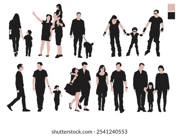 Human figure vector illustration. Men and a women with family, colour on white background