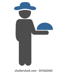 Human Figure Waiter vector icon. Style is bicolor flat symbol, cobalt and gray colors, rounded angles, white background.