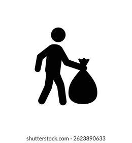 Human Figure Walking with a Garbage Bag - Minimalist Silhouette Icon