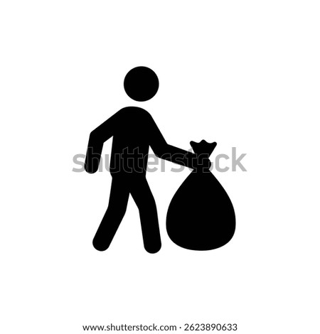 Human Figure Walking with a Garbage Bag - Minimalist Silhouette Icon