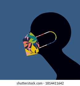 Human figure wearing multi coloured  face mask during the spread of viral pandemic