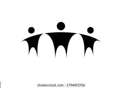 Human figures chain hands stand in row .  People hold hands in a spirit of togetherness. Vector illustration